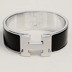 Black and Silver Hermes Enamel Clic Clac H bracelet